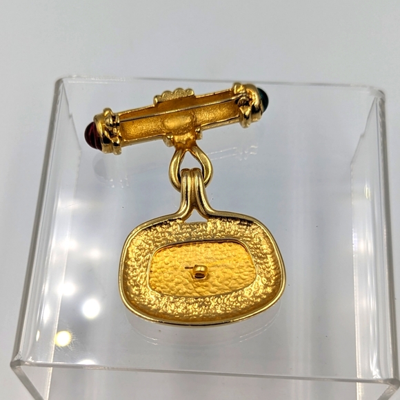 Gripoix Bar Brooch Gold Tone With Greek/Roman Style Pendant Horse Chariot Athena - Picture 8 of 11